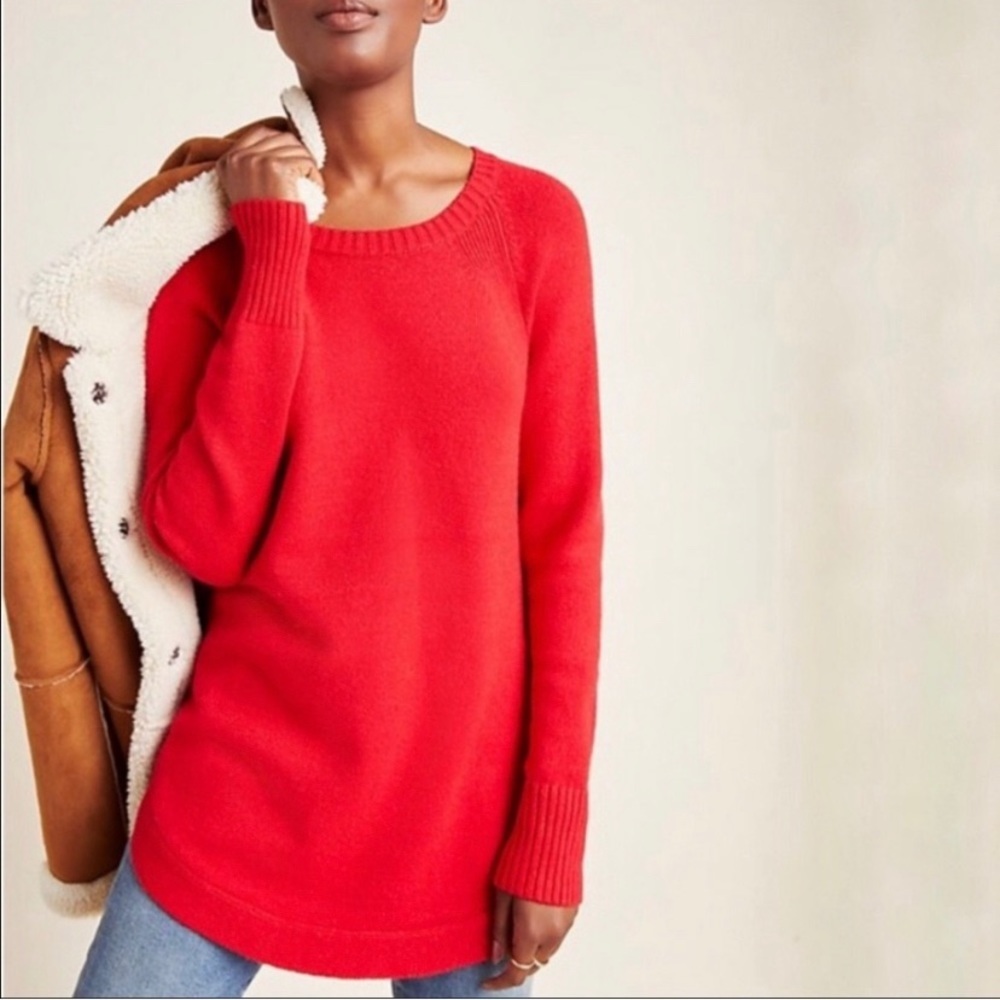 Anthropologie red Rebekah knit tunic sweater size XS